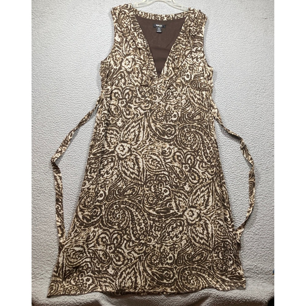 Style & Co Paisley Floral Midi Dress‎ Women 16W Brown Sleeveless Ruffle V-Neck